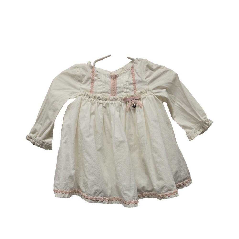 Catherine Malandrino Baby Girl Dress Sz 3/6 Months White w/ Pink Accents Cotton